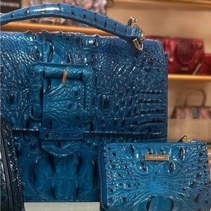 Brahmin Teal Embossed Leather Satchel